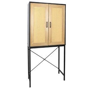 59'' Tall Rattan Storage Cabinet with X-Shaped Supporting Bars and 3-Tier Shelves - Natural Finish - 1 of 4