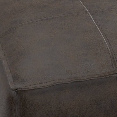 Erving Distressed Dark Brown Leather Square Pouf