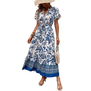 sachin and babi light blue dress Coolmee Women's Summer Casual V Neck Boho Floral Maxi Dress Summer Wedding  Guest Dress, Flowy Beach Vacation Dress Blue S : Target