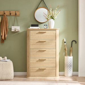5 Drawer Fluted Dresser, 45" Tall Modern Chest with Curved Profile, Wood Storage Organizer for Bedroom Living Room-3irtyhousy - 1 of 4