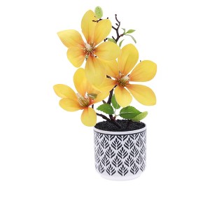 Unique Bargains Artificial Plants 3-Stem Magnolia Plastic 3.35"x3.35"x10.63" 1 Pcs - 1 of 4
