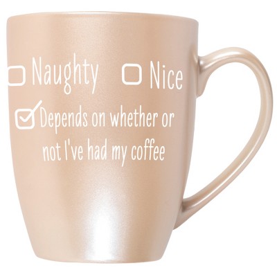 Elanze Designs Naughty Nice Depends On Whether Or Not I'Ve Had My Coffee Precious Pearl 10 ounce New Bone China Coffee Cup Mug