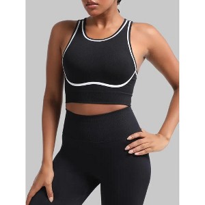 Women's Seamless Adjustable Strap Crisscross Open-Back Striped Contrast Gym Yoga Sports Bra for High-Impact Training - 1 of 1