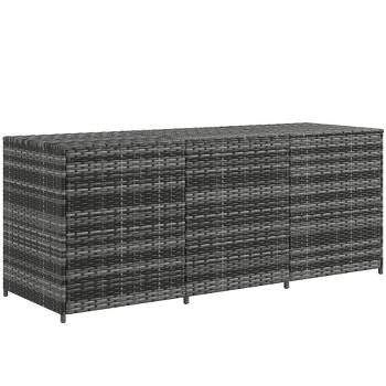 Outsunny 175 Gallon Outdoor Storage Box with Inner Liner, PE Rattan Wicker Deck Box with Pneumatic Bar Lift