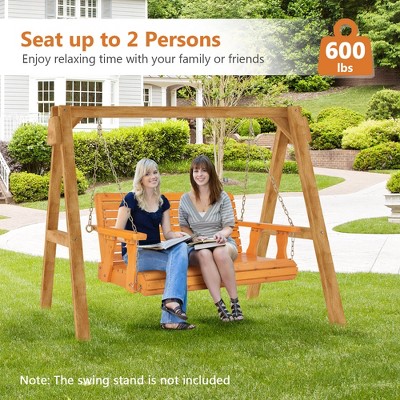 Orange Fir Wood 2-Person Porch Swing Chair with Adjustable Chains