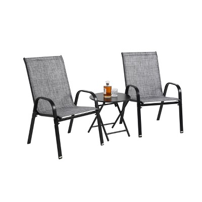 Maliang 3 Piece Patio Set, Outdoor Camping Chairs With Breathable Textilene Fabric, Folding Table With Steel Table Top