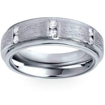 Pompeii3 Mens Brushed Wedding Diamond 14K White Gold Ring