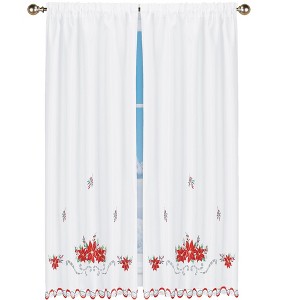 Collections Etc Embroidered Poinsettia Scroll Scalloped Edge Drapes - 1 of 4