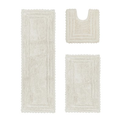 Lilly Crochet Collection 100% Cotton Tufted Reversible 3-Piece Bath Rug Set – Super Absorbent, Machine Washable Bathroom Mats with Crochet Pattern
