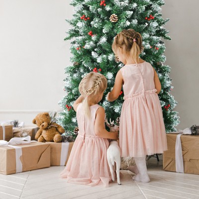 6ft Pre-Lit Snow Flocked Pine Christmas Tree with LED Lights