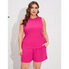 Whizmax Plus Size Sleeveless Two Sets Outfits For Women Round Neck Knit Casual Crop Tops With Shorts Hot Pink XXL - 2 of 4
