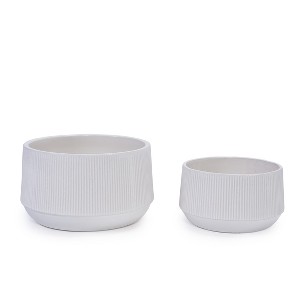 MAYEERTY 2-Piece Ceramic Flowerpot Modern Planter Gloss White for Patio Garden Windowsills - 1 of 4