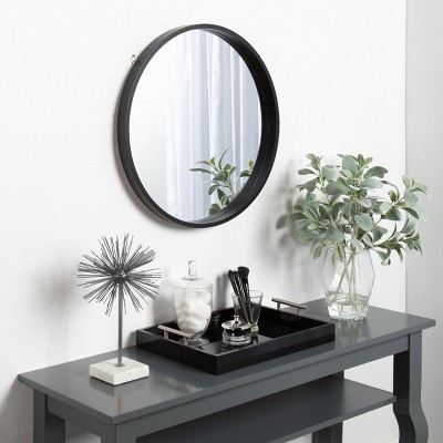 22" Round Black Wood Accent Wall Mirror