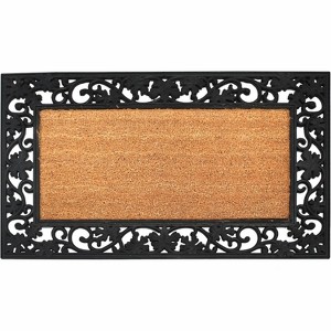 A1HC Natural Coir and Rubber Black Floral Border 18"x30" Long Lasting Front Door Entry Doormat - 1 of 4