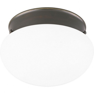 Progress Lighting Fitter Collection 2-Light Flush Mount Antique Bronze Ceramic White Glass Bowl