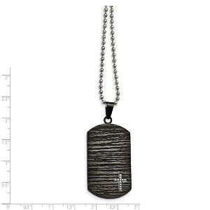 Chisel Stainless Steel Brushed and Black IP-plated 1/10 Carat Diamond Cross Dog Tag on a 24" Ball Chain Necklace - 1 of 4