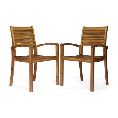 Miguel 2pk Acacia Wood Dining Chair - Teak - Christopher Knight Home