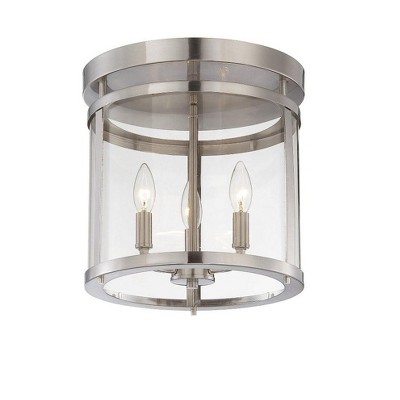 Penrose 3-Light Satin Nickel and Clear Glass Semi-Flush Mount