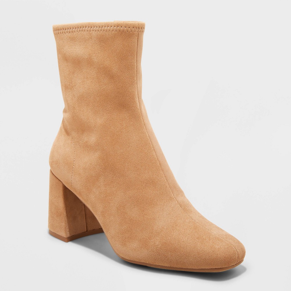 Women's Pippa Stretch Ankle Boots - A New Day™ Taupe 9: Zipper Closure, Cushioned Insole, Block Heel, Textured Outsole