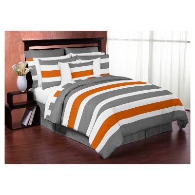 Gray & Orange Stripe Comforter Set (Full/Queen) - Sweet Jojo Designs