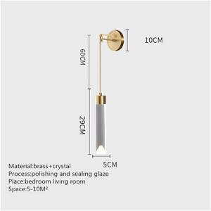 Angel Sar LED Wall Sconce, Crystal Cylinder Shade with Adjustable Arm, Modern Wall Light for Bedroom, Living Room, Hallway, Black Finish - 1 of 4