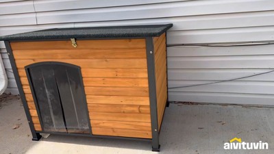 Large Gray Insulated Wood Dog House with Metal Frame