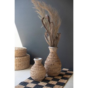 Carved Wooden Vases – 12" Tall Decorative Accent Set of Two by Kalalou - 1 of 3