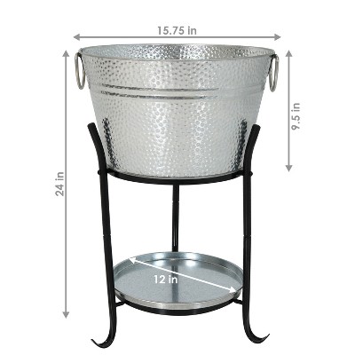 Silver Galvanized Steel Ice Bucket with Stand and Tray