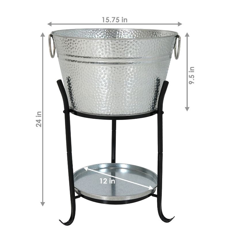 Sunnydaze Pebbled Texture Galvanized Steel Ice Bucket Beverage Holder and Cooler with Stand and Tray, 4 of 14