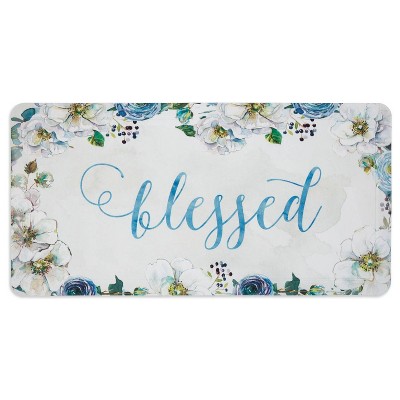 Cat Cora 39" x 19" Blessed Printed Embossed Gentle Step Kitchen Mat White/Blue