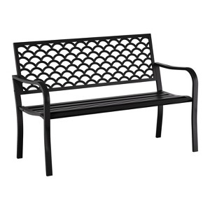 Huxxion 50" Outdoor Garden Bench, Iron Metal Frame Patio Bench with Backrest Armrests, Weatherproof Anti-Rust Outdoor Bench - 1 of 4