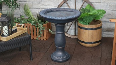 Gray Glass Fiber Reinforced Concrete Sun Design Bird Bath - 26"