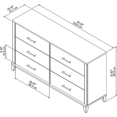 Ash Gray Mid-Century Modern 6-Drawer Dresser
