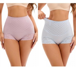 INSPIRE CHIC 2 Pcs Women's Lace Mesh Light Tummy Control Briefs High Waist Control Panties - 1 of 4