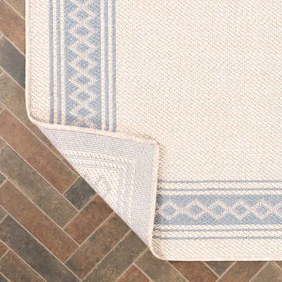 Lucia Cream and Blue Diamond Border Indoor/Outdoor Rug