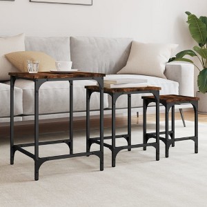 vidaXL Nesting Coffee Tables 3 pcs Smoked Oak Engineered Wood - 1 of 4