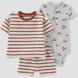 Carter's Just One You®️ Baby Boys' 3pc Clay Striped Safari Top and Bottom Set - Dark Red