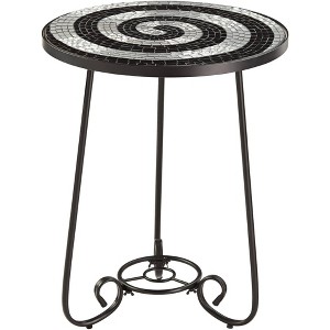 Teal Island Designs Modern Black Round Outdoor Accent Side Table 17 3/4" Wide Black White Tile Mosaic Tabletop Front Porch Patio Home House - 1 of 4