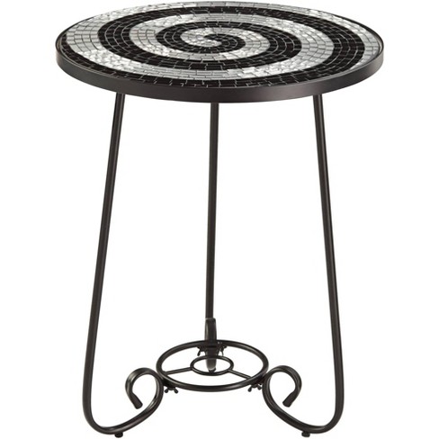 Teal Island Designs Modern Black Round Outdoor Accent Side Table 17 3 4 Wide Black White Tile Mosaic Tabletop Front Porch Patio Home House Target