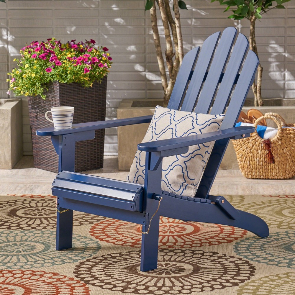 Hollywood Acacia Wood Foldable Adirondack Chair Blue Christopher Knight Home