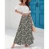 Women's Chiffon Boho Maxi Skirt - High Waist Tiered Pleated Floral A-Line Long Skirt Black White Floral - 2 of 4