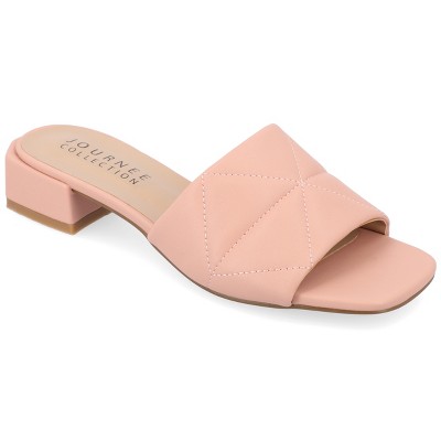 Journee Collection Womens Elidia Slip On Block Heel Vegan Leather Sandals