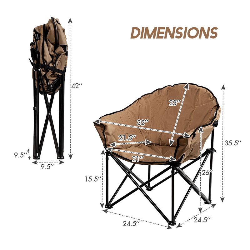 Costway Folding Camping Moon Padded Chair with Carry Bag Cup Holder Portable Navy\ Brown\Grey, 3 of 8
