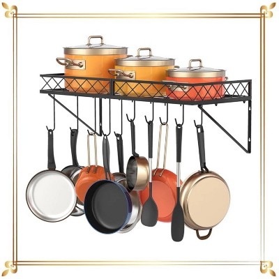 LunaLulinlk Pot Rack Wall-Mounted Cookware Organizer with 10pcs Hooks for Kitchen in Bronze