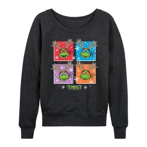 Women's - Teenage Mutant Ninja Turtles - Character Grid Lightweight French Terry Wide Neck Long Sleeve Shirt - 1 of 4