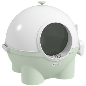 Gulches Large Hooded Cat Litter Box - Light Green with Lid, Scoop, Leaking Sand Pedal, and Top Handle for Easy Use - 1 of 4