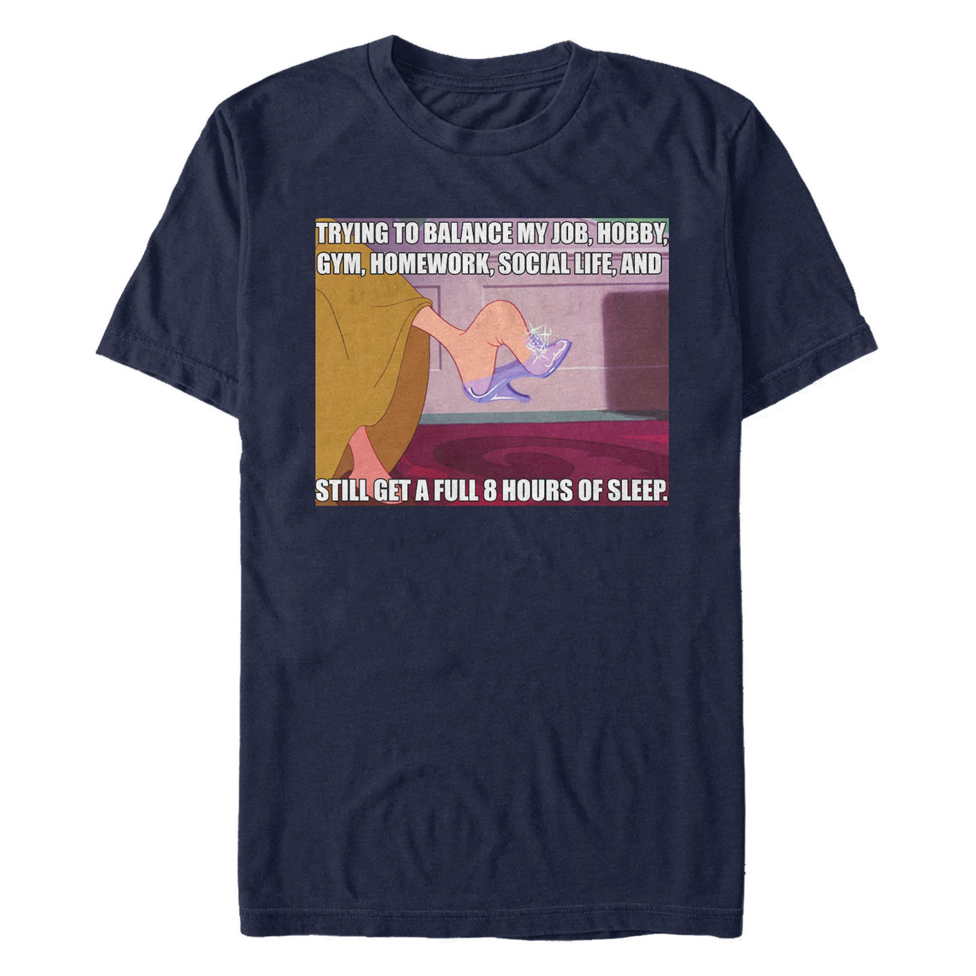 Men's Cinderella Glass Slipper Balance Meme  T-Shirt - Navy Blue - X Large