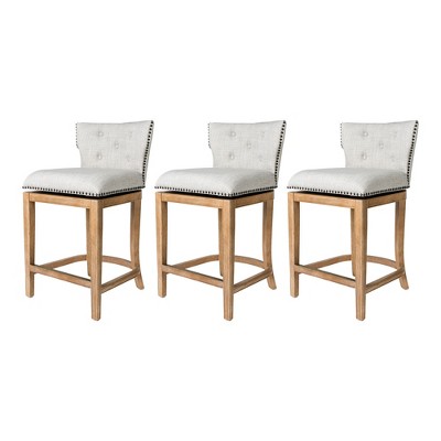 Maven Lane Hugo Low Back Kitchen Stool with Fabric Upholstered Seat, Set of 3