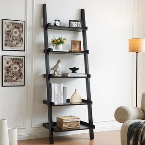 KTMBDW Ladder Shelf, 5-Tier Bookshelf, Storage Rack, Bookcase with Wood Frame, for Living Room, Home Office, Kitchen, Bedroom, Black - 1 of 4