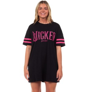 Wicked Woman's Glinda Upland Varsity Nightgown Sleep Shirt Loungewear Black - 1 of 4